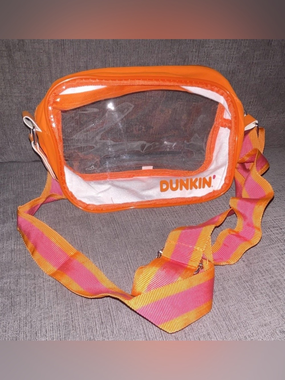 Dunkin' Clear Vinyl PVC Crossbody Zip Pouch Bag